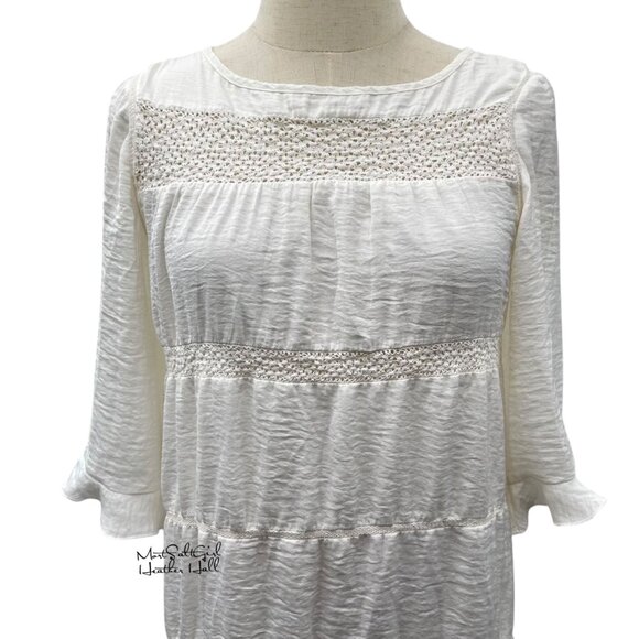 Who What Wear White Ruffle Hem Lace Detail 3/4 Sleeve Dress Size Small - Picture 2 of 6